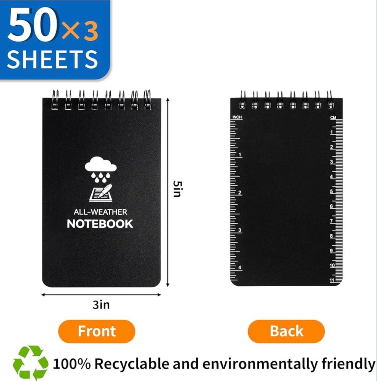 3 Pack Waterproof Notebook, 3 x 5 Pocket Notepad, All Weather Small Pocket Notebook Paper, Mini Spiral Notepad 100 Lined Pages - Image 5
