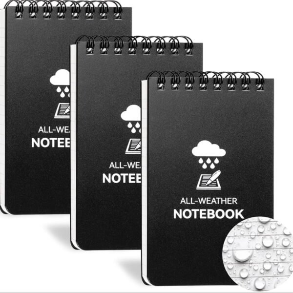 3 Pack Waterproof Notebook, 3 x 5 Pocket Notepad, All Weather Small Pocket Notebook Paper, Mini Spiral Notepad 100 Lined Pages