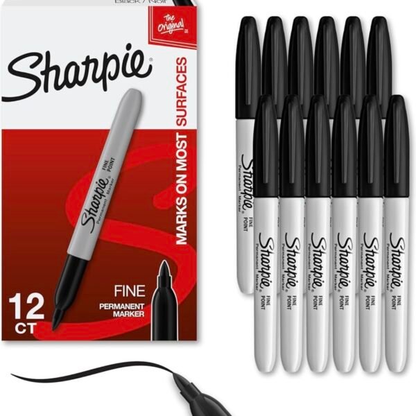 Sharpie Permanent Markers Set Quick Drying And Fade Resistant Fine Point Marker For Wood Plastic Paper Metal And More Drawing Coloring And Poster Marker Black 12 Count