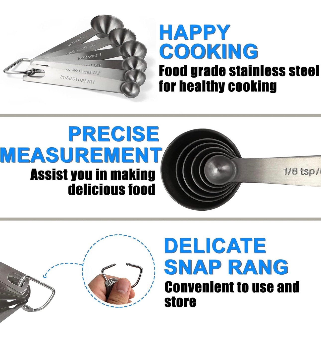 Measuring Spoons, Premium Heavy Duty Stainless Steel Measuring Spoons Cups Set, Small Tablespoon with Metric and US Measurements, Set of 6 for Measuring Dry and Liquid Ingredients - Image 2