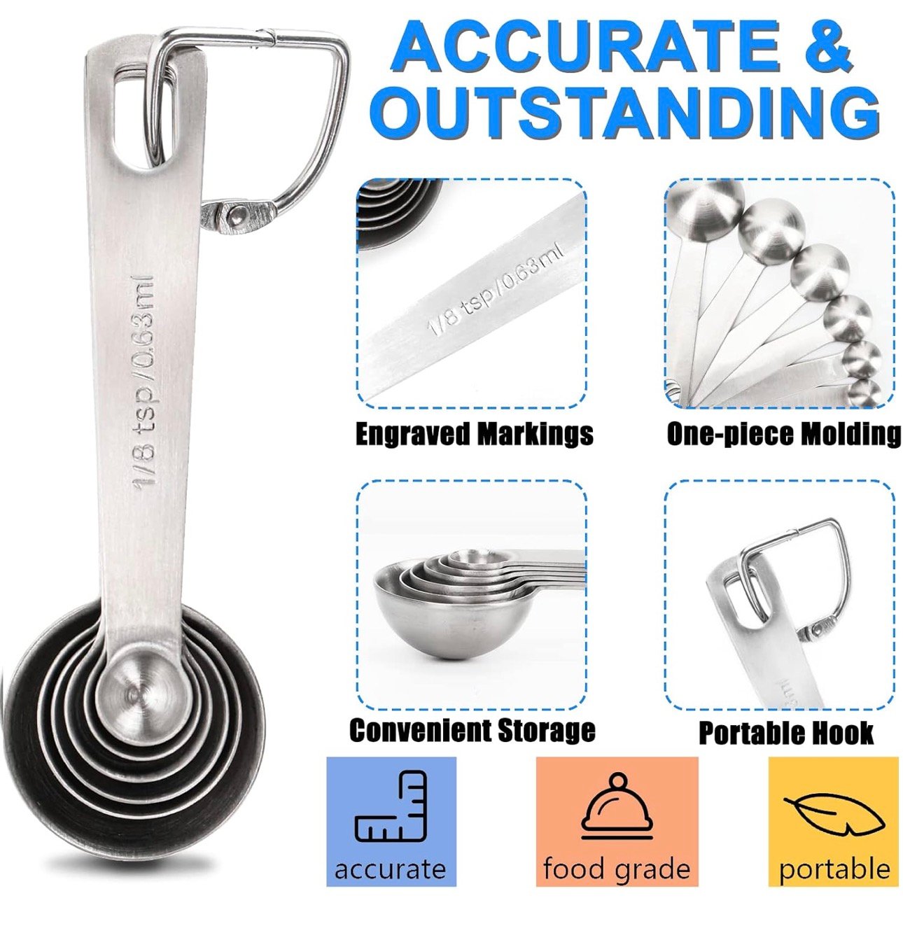 Measuring Spoons, Premium Heavy Duty Stainless Steel Measuring Spoons Cups Set, Small Tablespoon with Metric and US Measurements, Set of 6 for Measuring Dry and Liquid Ingredients - Image 3