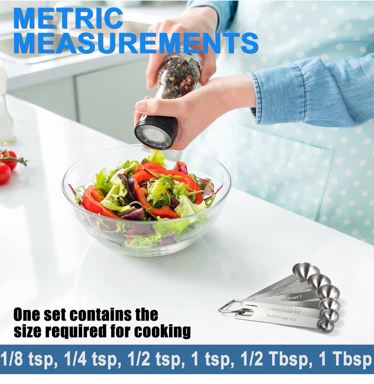 Measuring Spoons, Premium Heavy Duty Stainless Steel Measuring Spoons Cups Set, Small Tablespoon with Metric and US Measurements, Set of 6 for Measuring Dry and Liquid Ingredients - Image 4