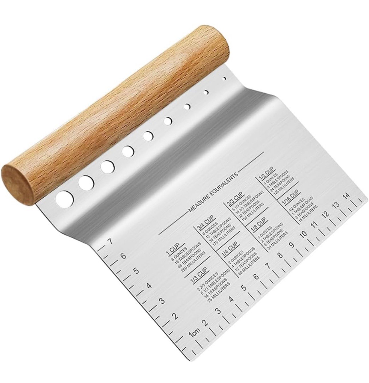 ALLTOP Dough Bench Scraper/Cutter/Chopper Stainless Steel Blade with Herb Stripper,Multipurpose Kitchen Pastry Tool with Scale Ruler - Leaf Remover - 1 Pack