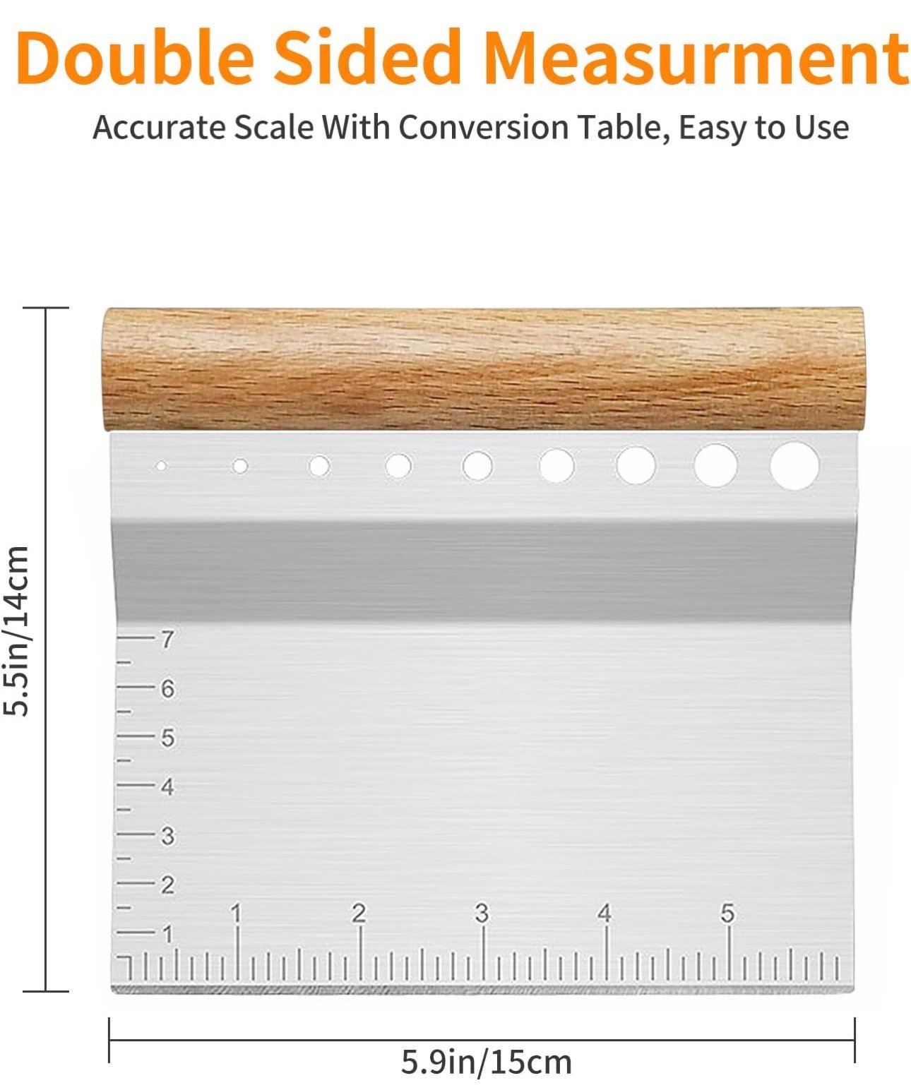 ALLTOP Dough Bench Scraper/Cutter/Chopper Stainless Steel Blade with Herb Stripper,Multipurpose Kitchen Pastry Tool with Scale Ruler - Leaf Remover - 1 Pack - Image 3