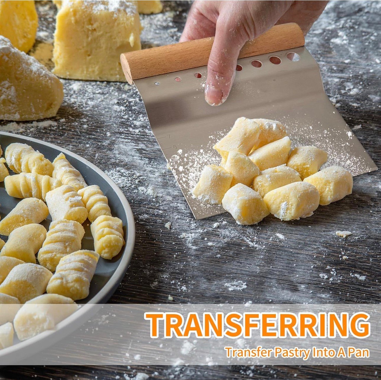 ALLTOP Dough Bench Scraper/Cutter/Chopper Stainless Steel Blade with Herb Stripper,Multipurpose Kitchen Pastry Tool with Scale Ruler - Leaf Remover - 1 Pack - Image 6