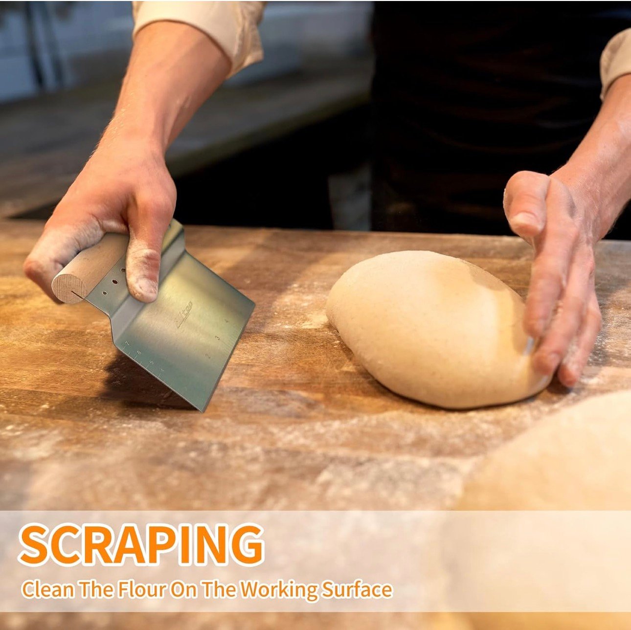 ALLTOP Dough Bench Scraper/Cutter/Chopper Stainless Steel Blade with Herb Stripper,Multipurpose Kitchen Pastry Tool with Scale Ruler - Leaf Remover - 1 Pack - Image 8