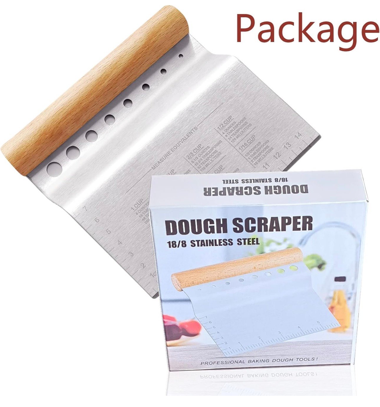 ALLTOP Dough Bench Scraper/Cutter/Chopper Stainless Steel Blade with Herb Stripper,Multipurpose Kitchen Pastry Tool with Scale Ruler - Leaf Remover - 1 Pack - Image 9