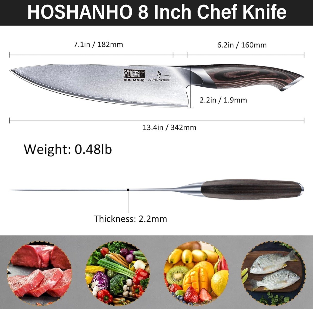 HOSHANHO Kitchen Knife in Japanese High Carbon Steel, Professional High-Class Chef's Knife 8 inch, Non-slip Ultra Sharp Cooking Knives with Ergonomic Handle - Image 3