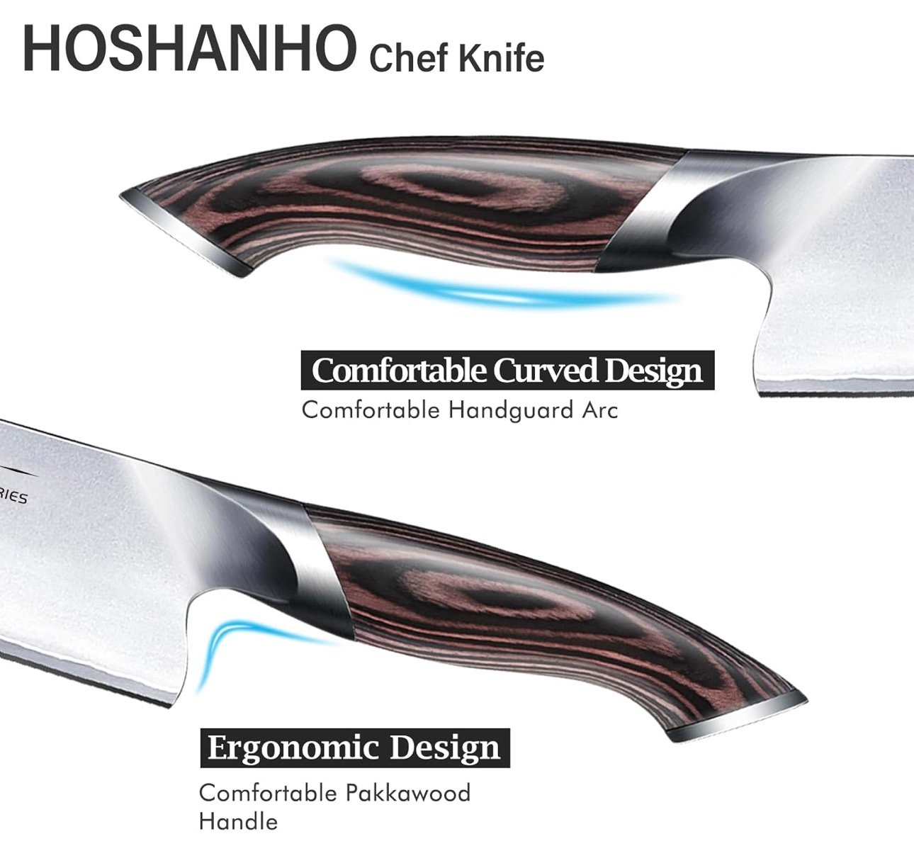 HOSHANHO Kitchen Knife in Japanese High Carbon Steel, Professional High-Class Chef's Knife 8 inch, Non-slip Ultra Sharp Cooking Knives with Ergonomic Handle - Image 5