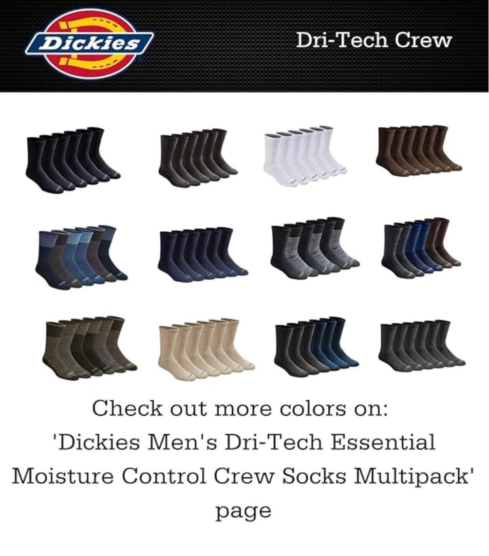 Dickies Men's Dri-Tech Original Moisture Control Crew Socks, Available in M-XXL (6, 12, 18 Pairs) - Image 4