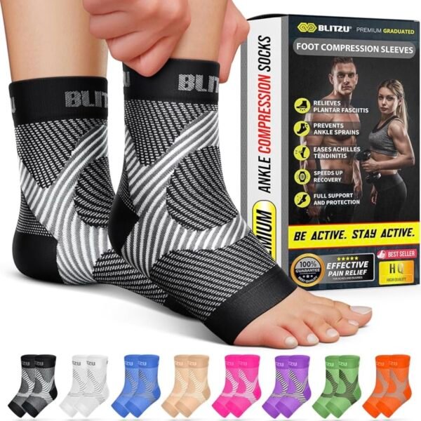 Compression Socks for Plantar Fasciitis, Achilles Tendonitis, Arthritis Relief, Ankle Brace Compression Sleeve with Foot Arch Support, Ankle Wrap for Women, Men, Swelling & Heel Pain Black L-XL