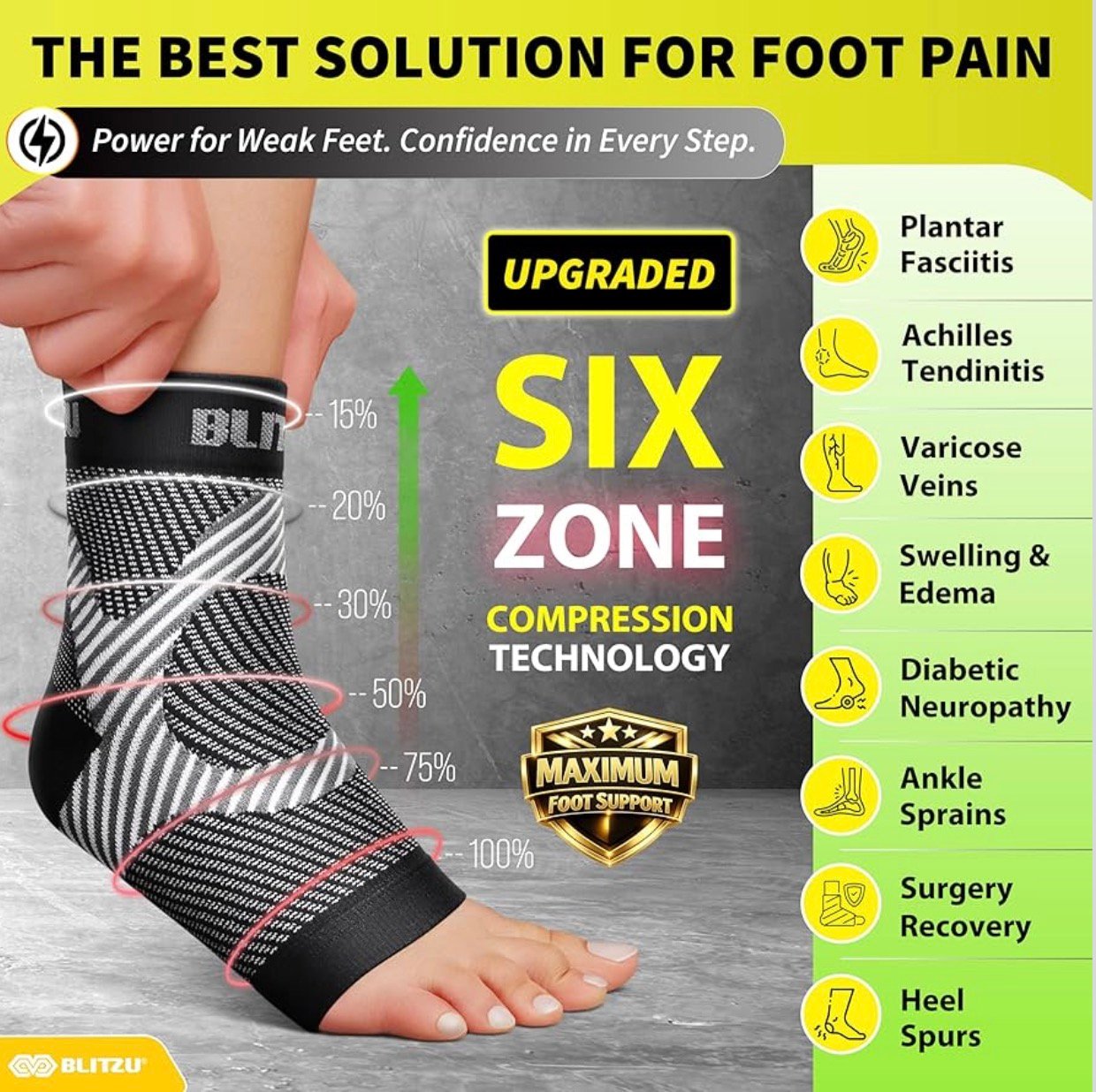 Compression Socks for Plantar Fasciitis, Achilles Tendonitis, Arthritis Relief, Ankle Brace Compression Sleeve with Foot Arch Support, Ankle Wrap for Women, Men, Swelling & Heel Pain Black L-XL - Image 2
