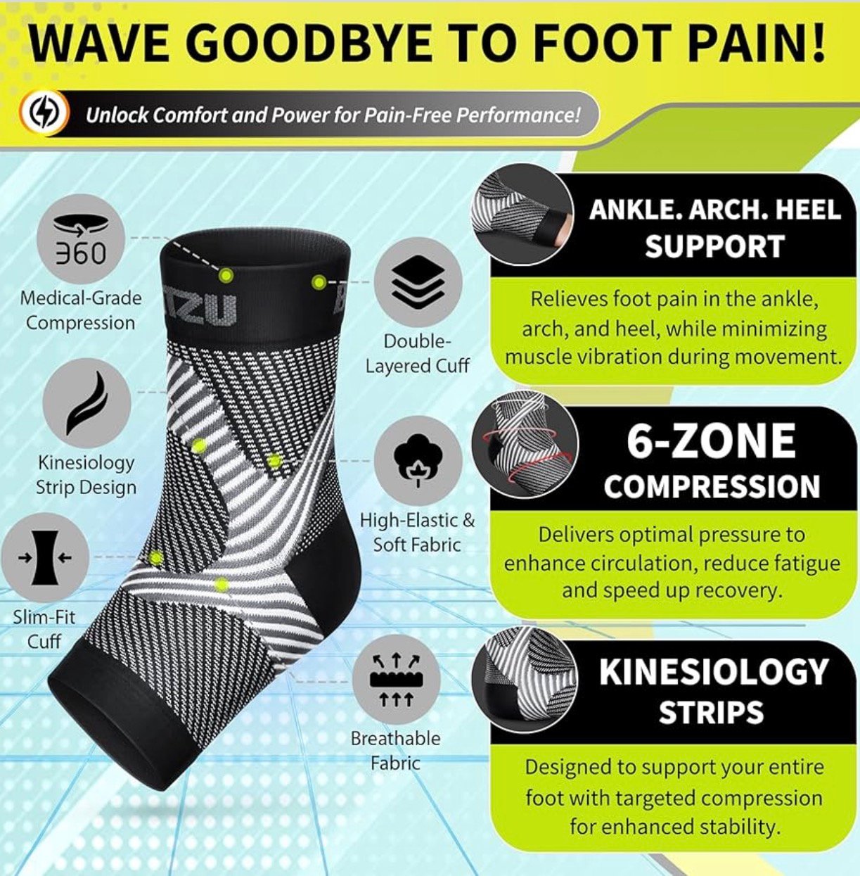Compression Socks for Plantar Fasciitis, Achilles Tendonitis, Arthritis Relief, Ankle Brace Compression Sleeve with Foot Arch Support, Ankle Wrap for Women, Men, Swelling & Heel Pain Black L-XL - Image 4