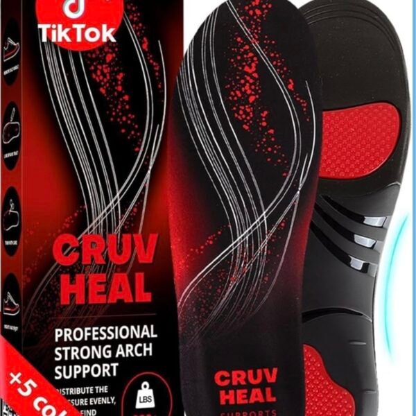 CRUVHEAL 220+ lbs Plantar Fasciitis High Arch Support Insoles Men Women - Orthotic Shoe Inserts - Boot Work Shoe Insole (M, Black)