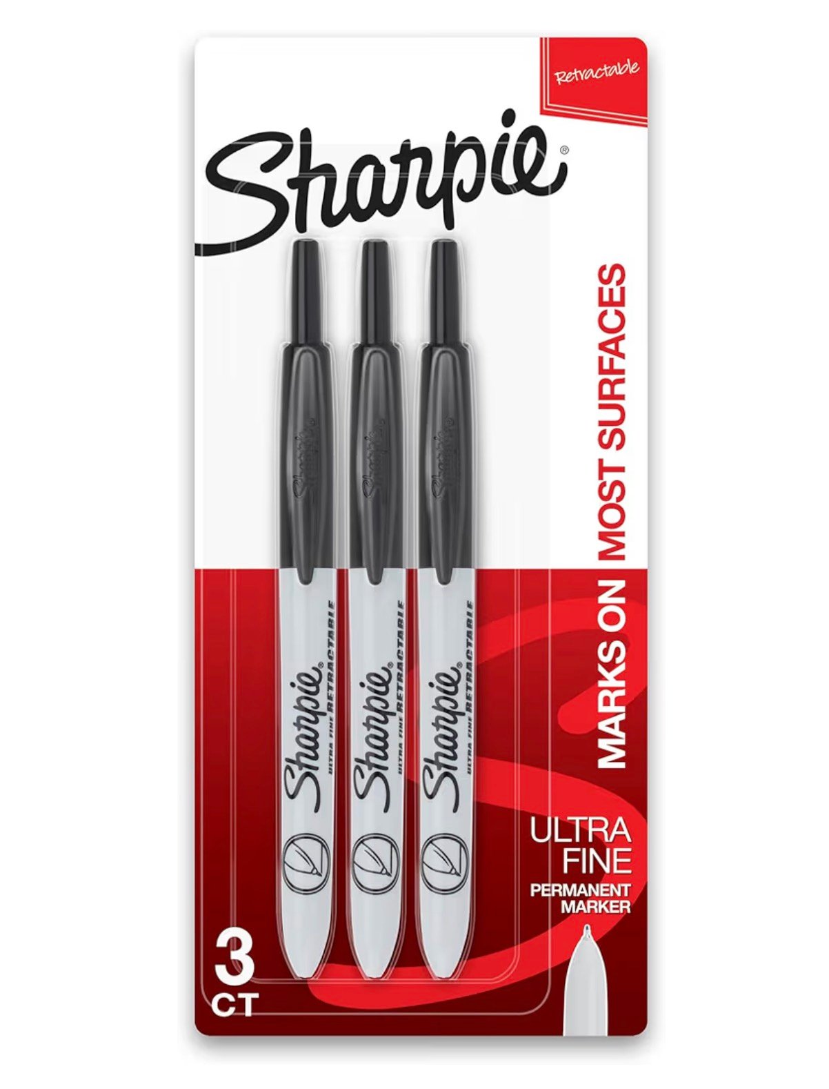 Sharpie Retractable Permanent Markers, Ultra Fine Point, Black, 3 Count