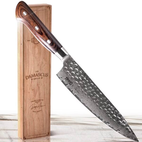 Jikko® Damascus Edition – Japanese VG-10 Gyuto Chef Knife 8.5" with Mahogany Handle | 67-Layer Damascus Steel Kitchen Knife – Razor Sharp, Full-Tang, Professional Chef’s Knife