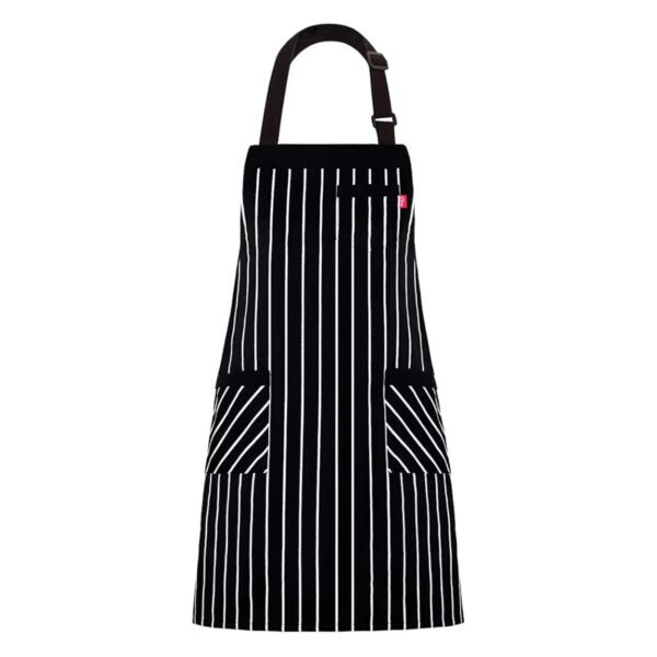 Aprons for Women and Men, Kitchen Chef Apron with 3 Pockets and 40" Long Ties, Adjustable Bib Apron for Cooking, Serving - 32" x 28" - Black/White Pinstripe - 1 Pcs