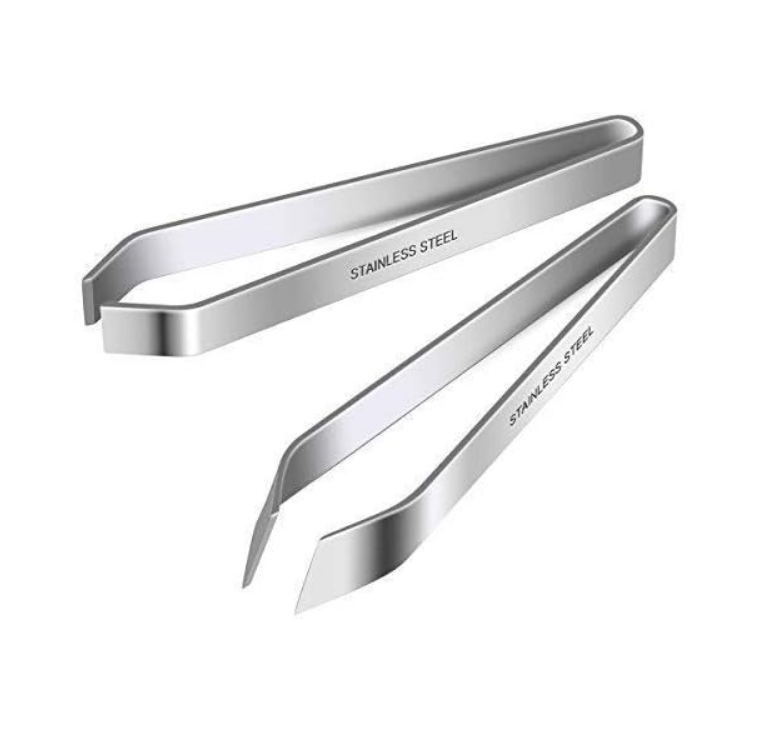 2 Pieces Fish Bone Tweezers, Stainless Steel Flat and Slant Tweezers Pliers Remover Tool (4.6")