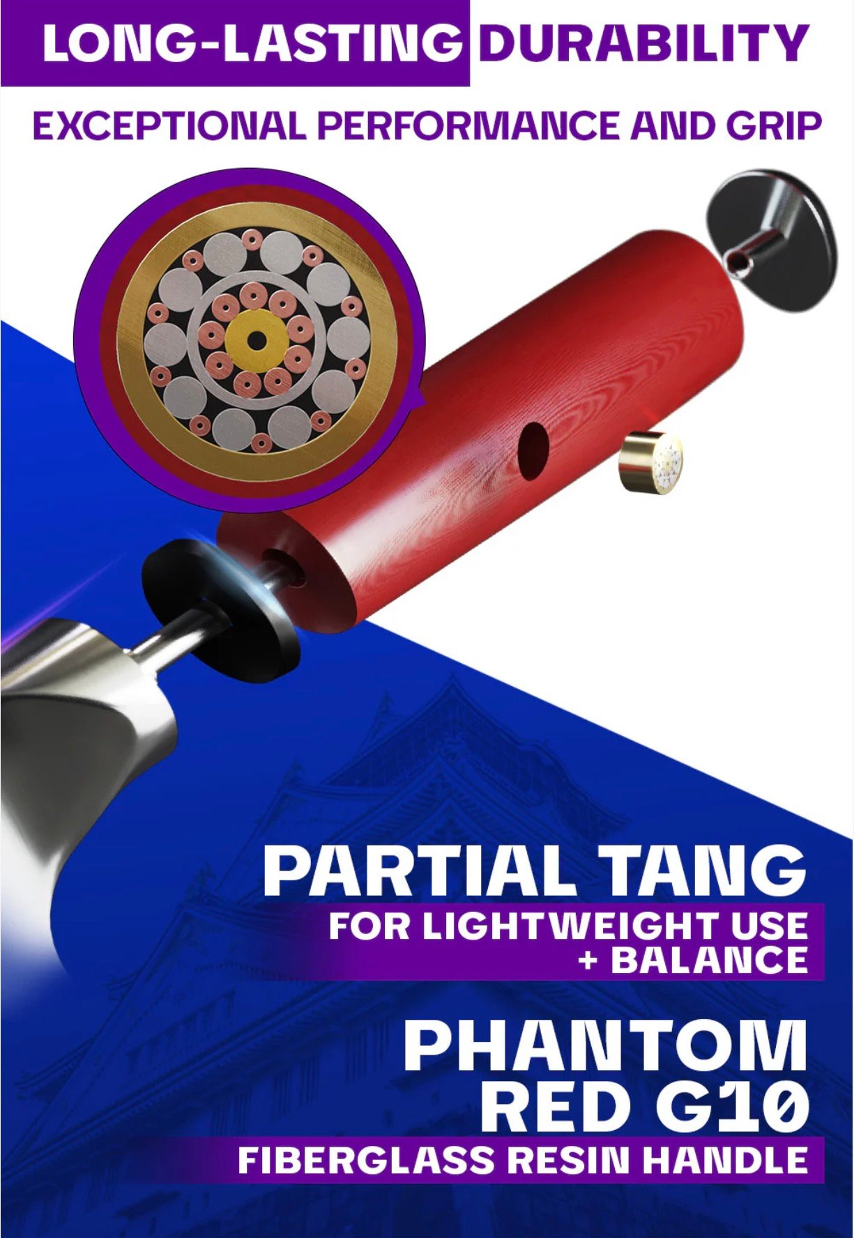 Phantom Series Chef's Knife 8" Red - Image 2