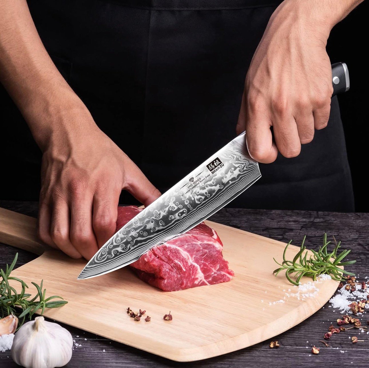 Shan Zu Chef Knife 8 Inch Japanese Steel Damascus Kitchen Knife, Professional Kitchen Knives Sharp High Carbon Super Steel Kitchen Utility Knife - Image 2