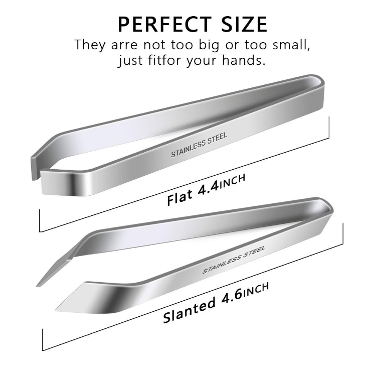 2 Pieces Fish Bone Tweezers, Stainless Steel Flat and Slant Tweezers Pliers Remover Tool (4.6") - Image 3