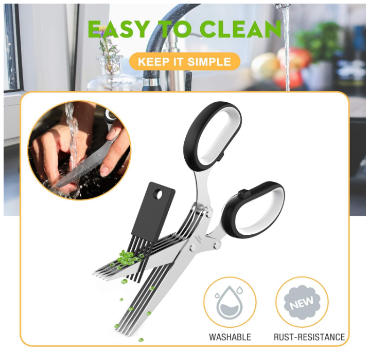 Fun Unique Kitchen Gadgets: Herb Scissors Set - Updated 2025 Cool Kitchen Tools for Cutting Fresh Garden Herbs - Sharp 5-Blade Shears with Cover, Anti-Rust Stainless Steel, Dishwasher Safe (Black) - Image 5