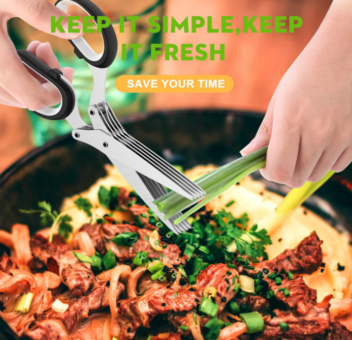 Fun Unique Kitchen Gadgets: Herb Scissors Set - Updated 2025 Cool Kitchen Tools for Cutting Fresh Garden Herbs - Sharp 5-Blade Shears with Cover, Anti-Rust Stainless Steel, Dishwasher Safe (Black) - Image 7
