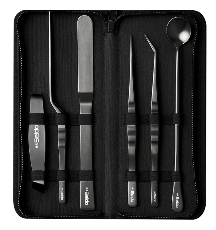 Seido 6-Piece Plating Tweezer Set – Professional Stainless Steel Culinary Tools with Non-Slip Grip, Straight & Curved Tweezers, Fish Bone Tweezer, Spatula, Tasting Spoon, Case Included - Image 4
