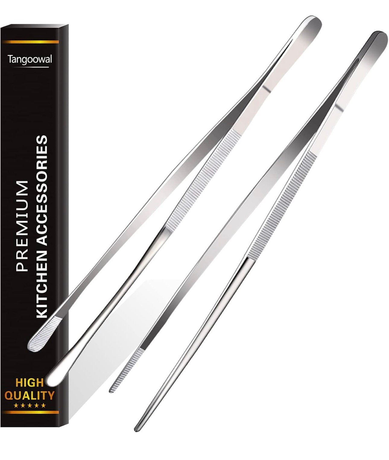 2 Pcs 12-Inch Fine Tweezer Tongs, Extra-Long Stainless Steel Tweezers Tongs