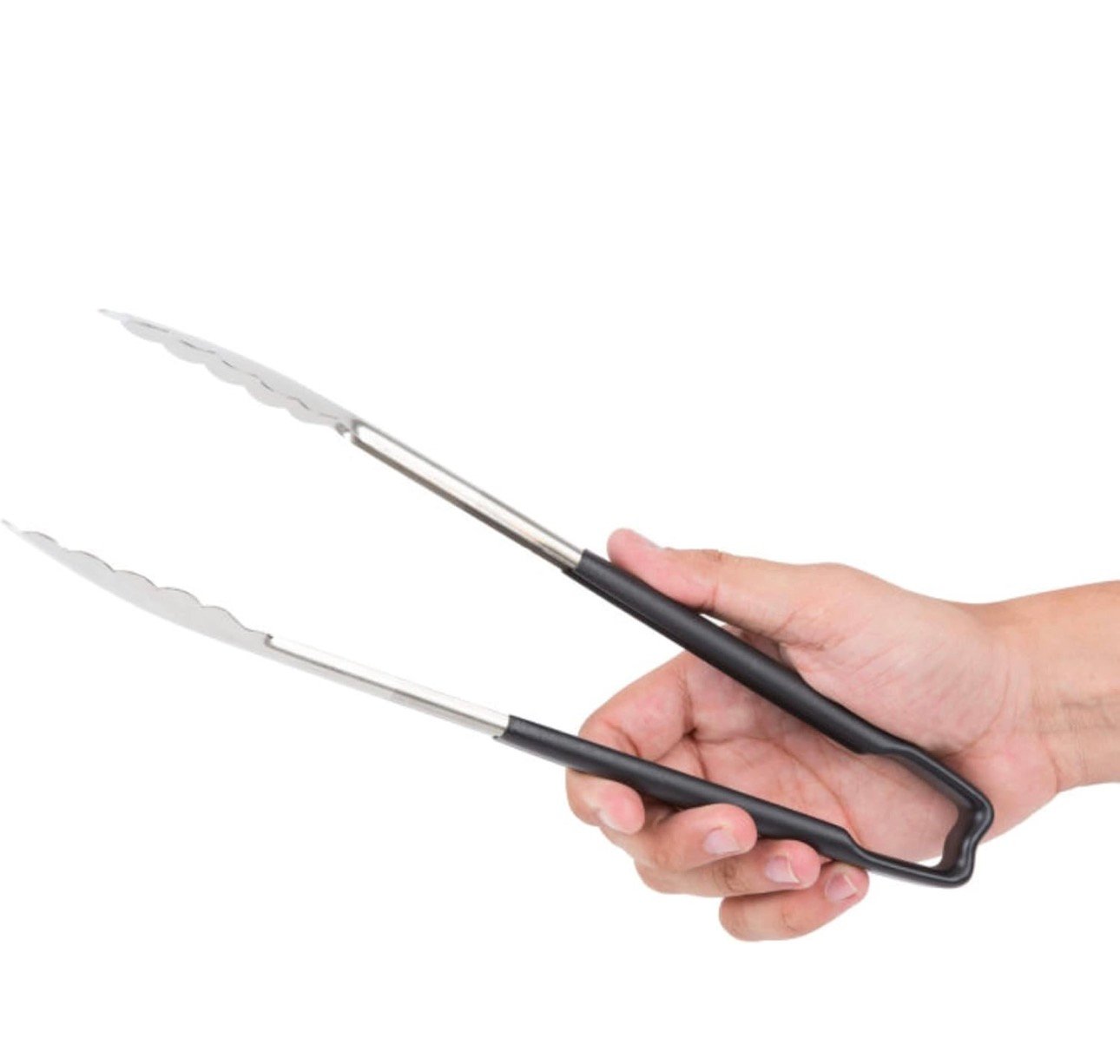 12-Inch 1-Piece Tong, Stainless Steel, Black Handle - Image 3